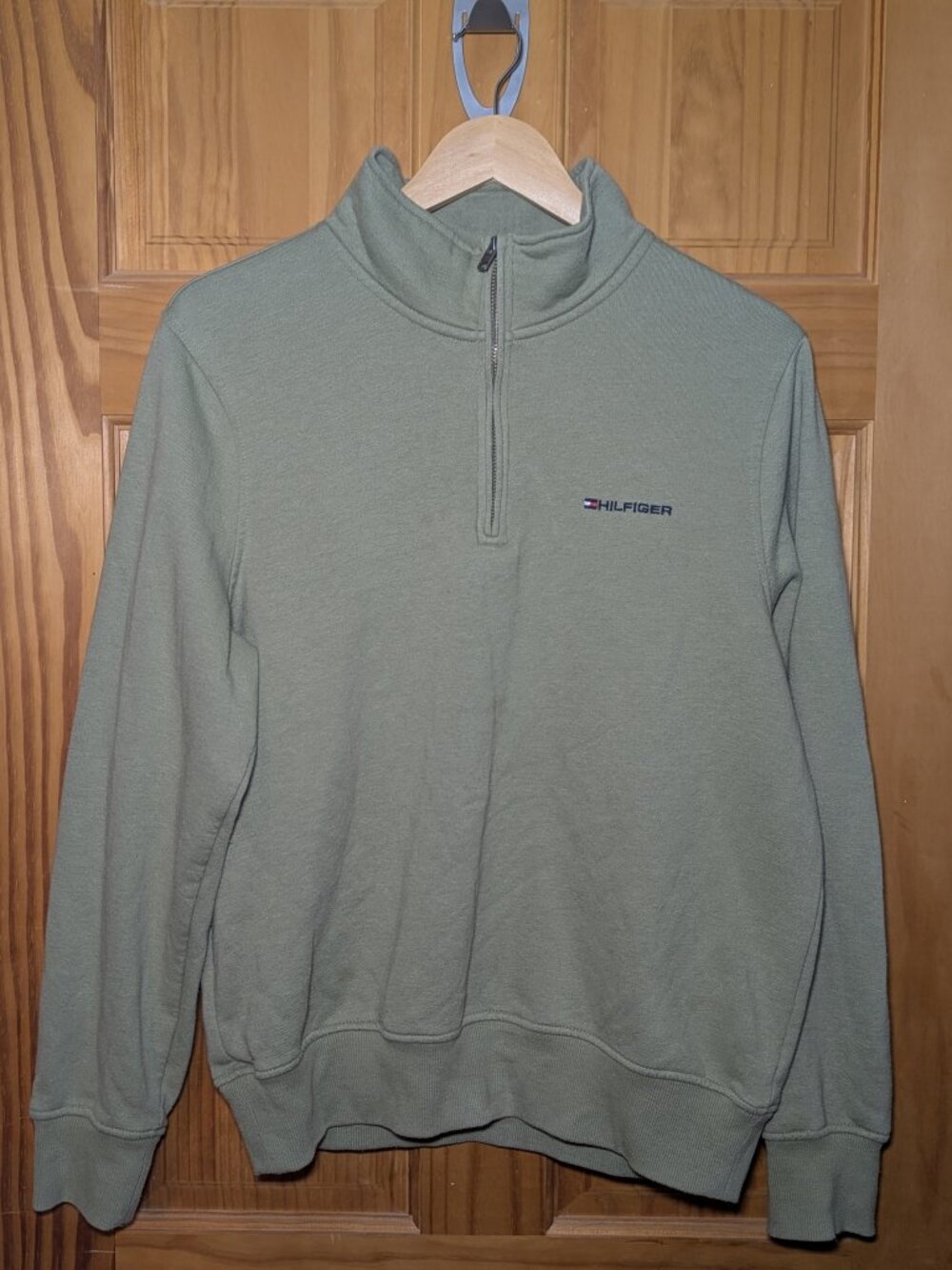 Tommy Hilfiger Men's Quarter Zip Fleece Pullover S Sage Green Sweatshirt
